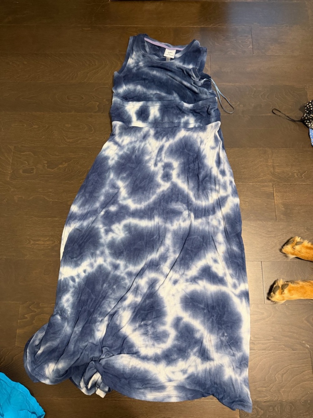 Sleeveless Tie-Dye Maxi Dress in Navy and White